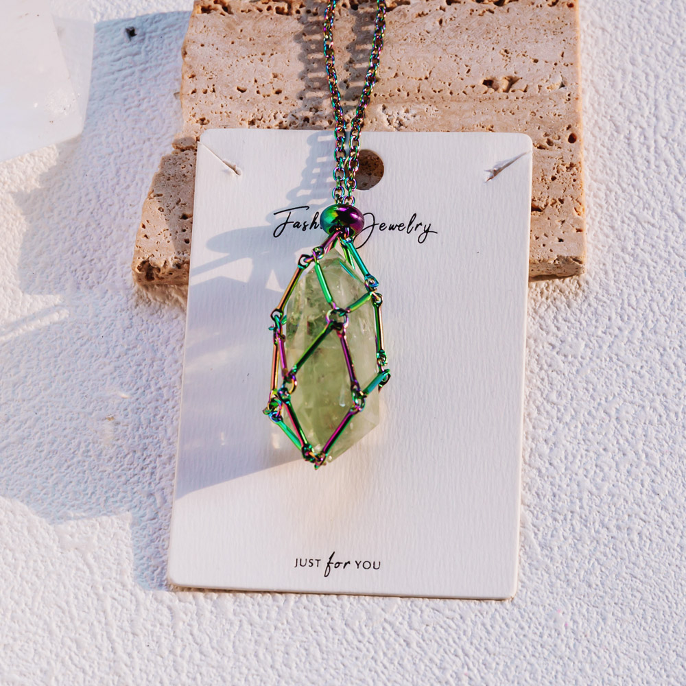 Reikistal Aura Net Metal Bamboo Necklace Woven Pendant