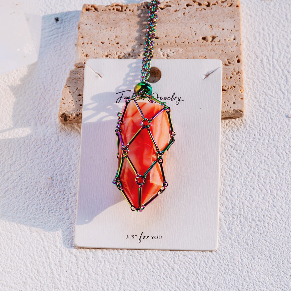 Reikistal Aura Net Metal Bamboo Necklace Woven Pendant