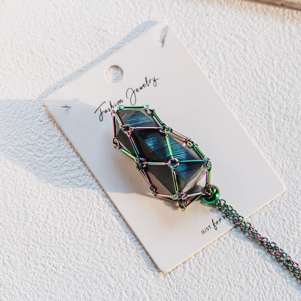 Reikistal Aura Net Metal Bamboo Necklace Woven Pendant