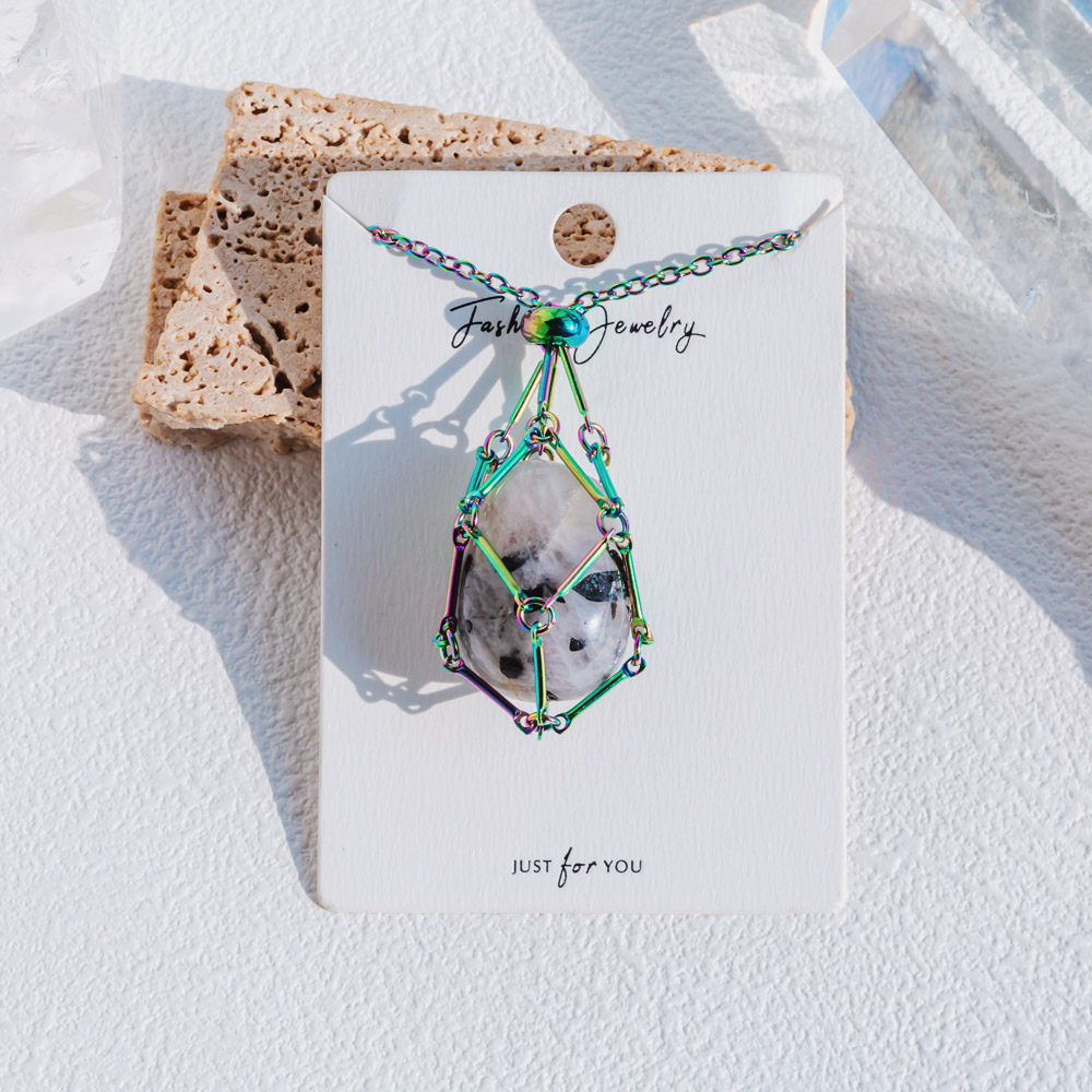 Reikistal Aura Net Metal Bamboo Necklace Woven Pendant