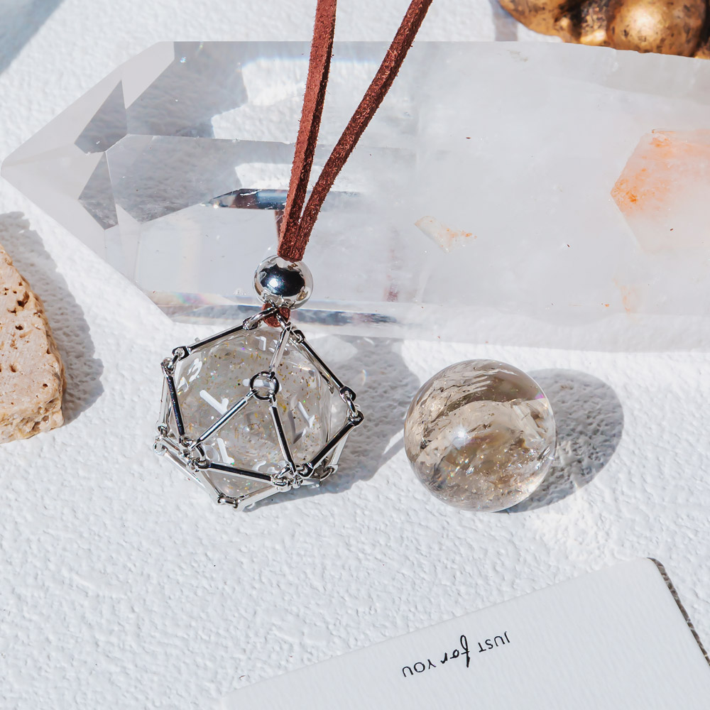 【Leather Rope】Metal Bamboo Necklace Woven Pendant 【Ball】