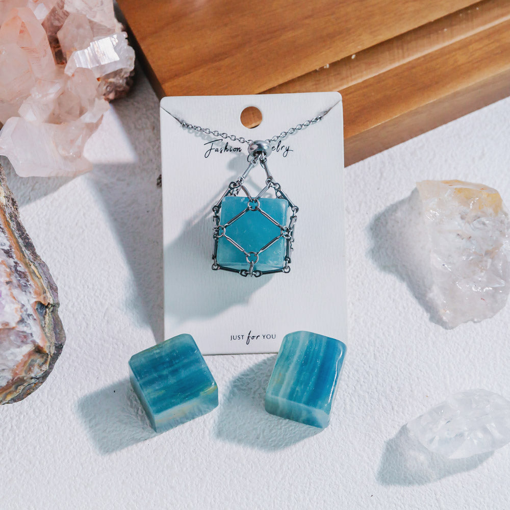 Natural Crystal Net Metal Bamboo Necklace【Cube】