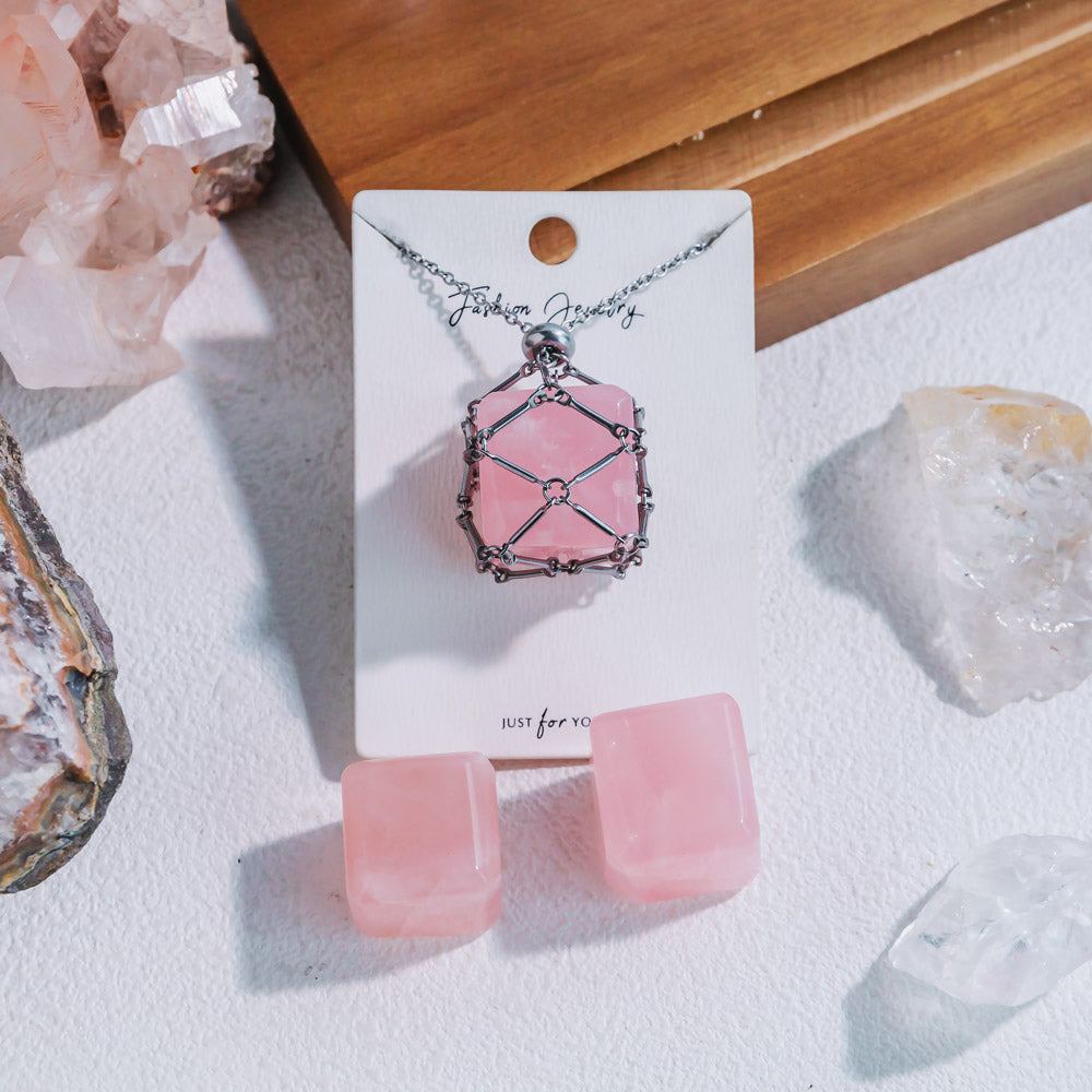 Natural Crystal Net Metal Bamboo Necklace【Cube】
