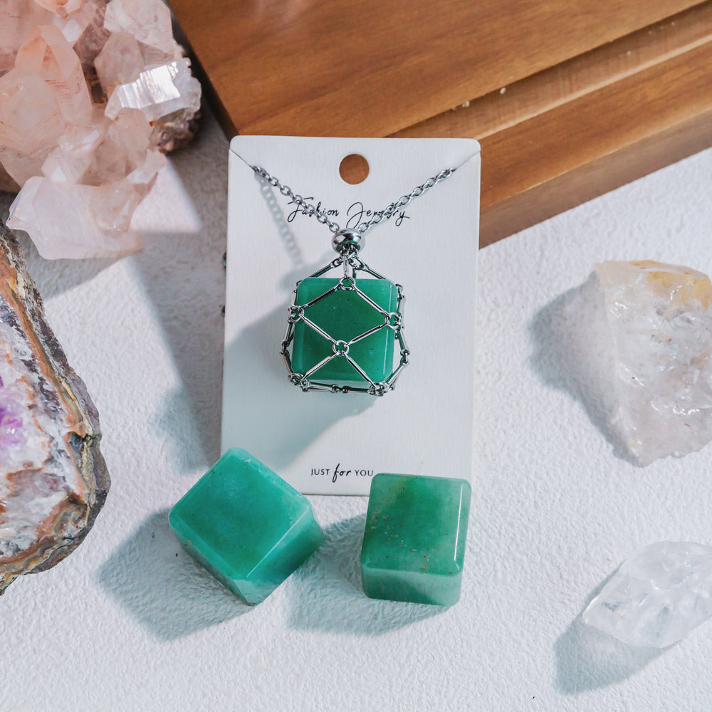 Natural Crystal Net Metal Bamboo Necklace【Cube】