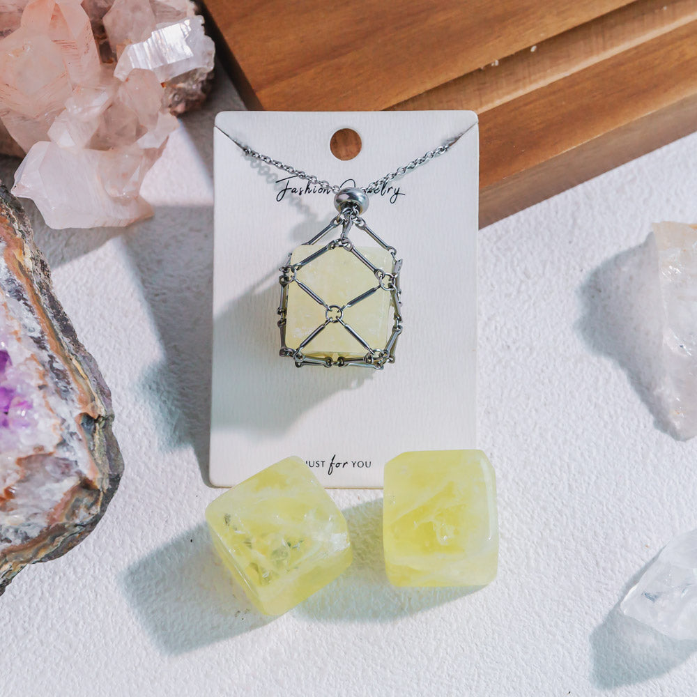 Natural Crystal Net Metal Bamboo Necklace【Cube】