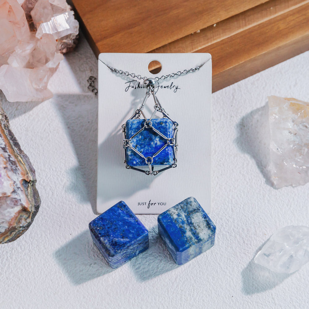 Natural Crystal Net Metal Bamboo Necklace【Cube】