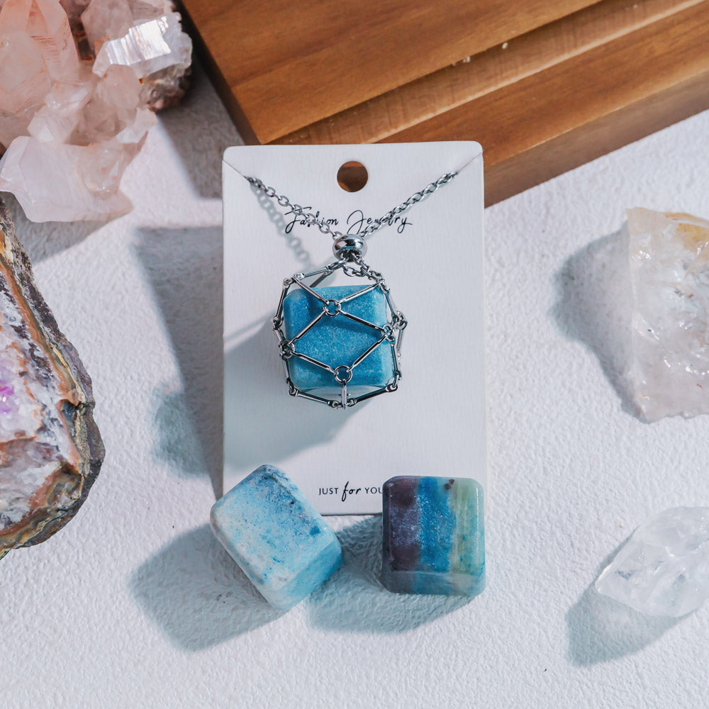 Natural Crystal Net Metal Bamboo Necklace【Cube】