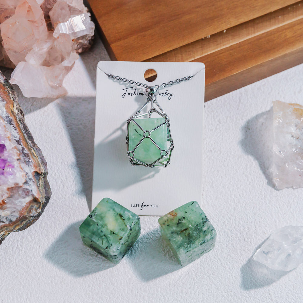 Natural Crystal Net Metal Bamboo Necklace【Cube】