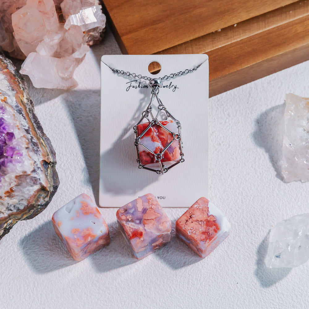 Natural Crystal Net Metal Bamboo Necklace【Cube】