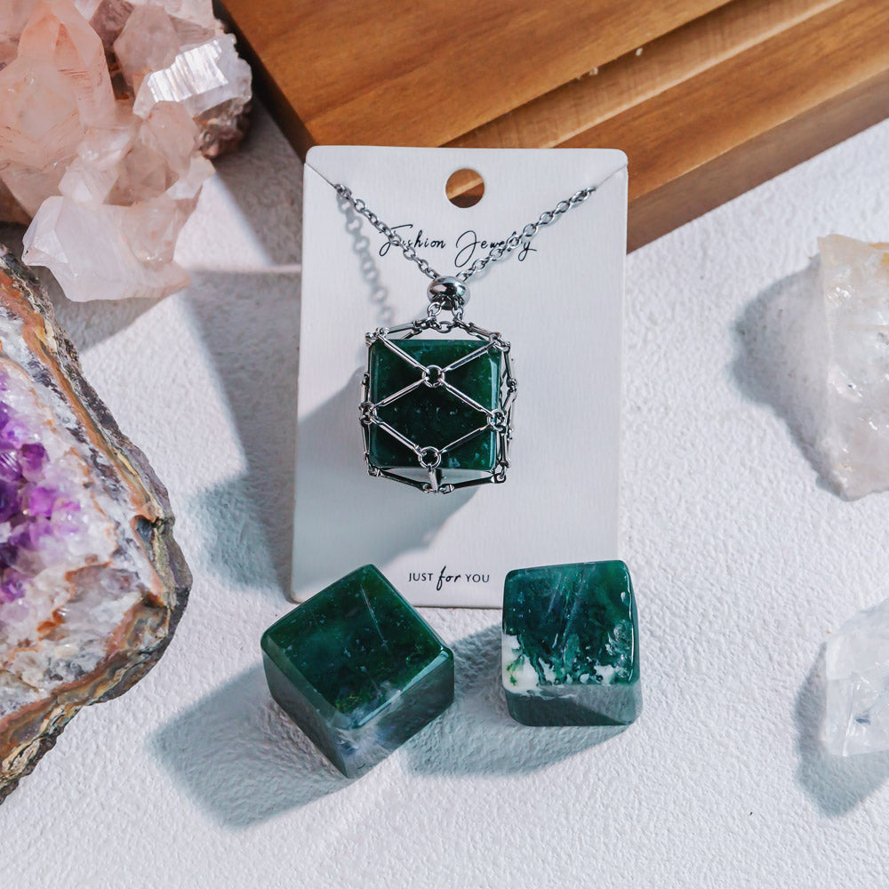 Natural Crystal Net Metal Bamboo Necklace【Cube】