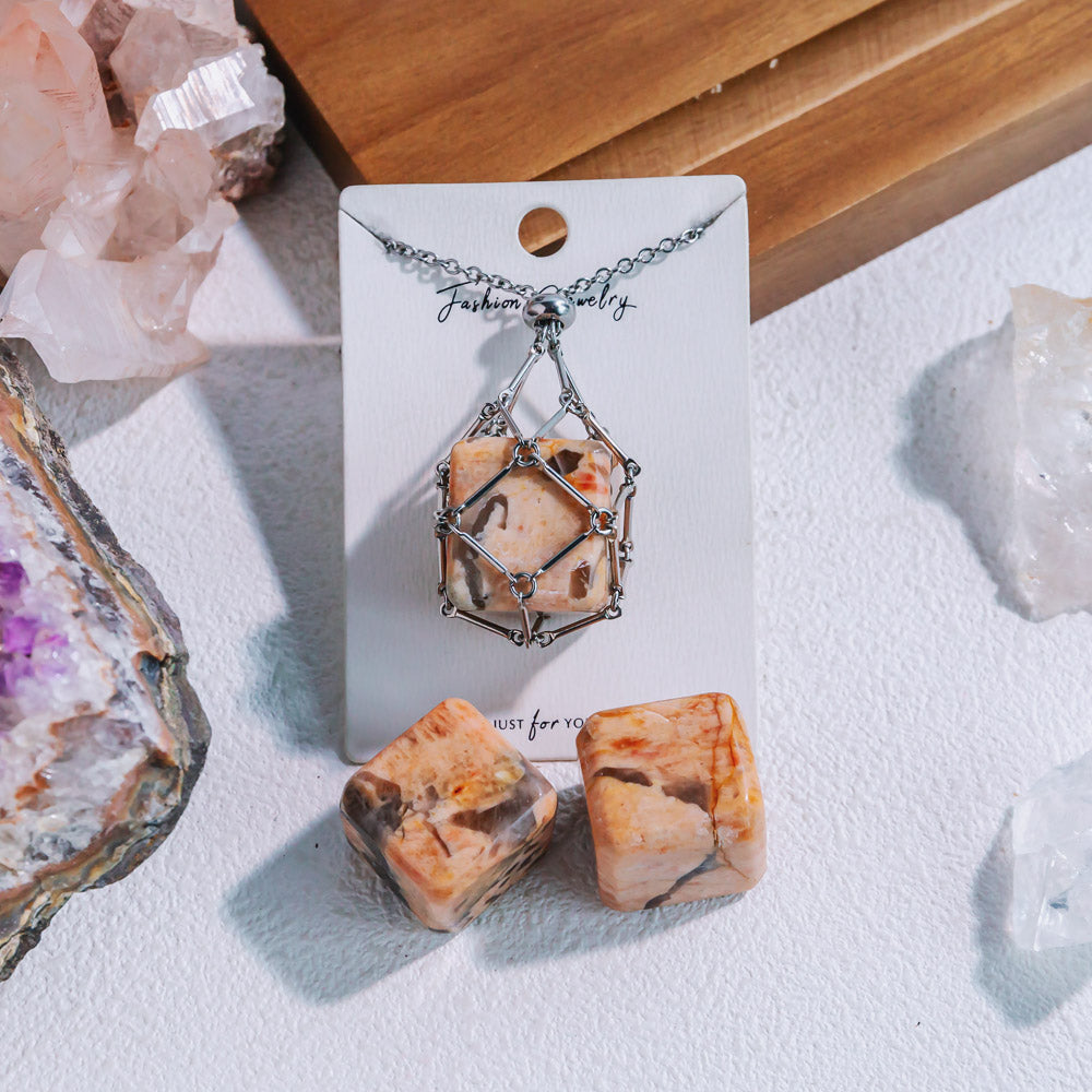 Natural Crystal Net Metal Bamboo Necklace【Cube】