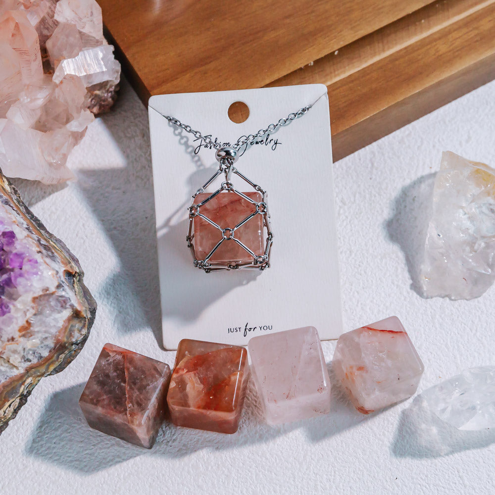 Natural Crystal Net Metal Bamboo Necklace【Cube】