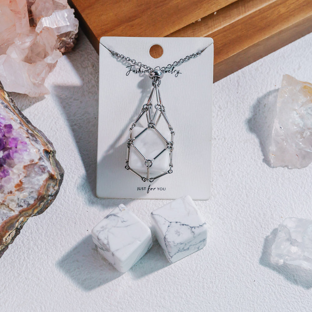 Natural Crystal Net Metal Bamboo Necklace【Cube】