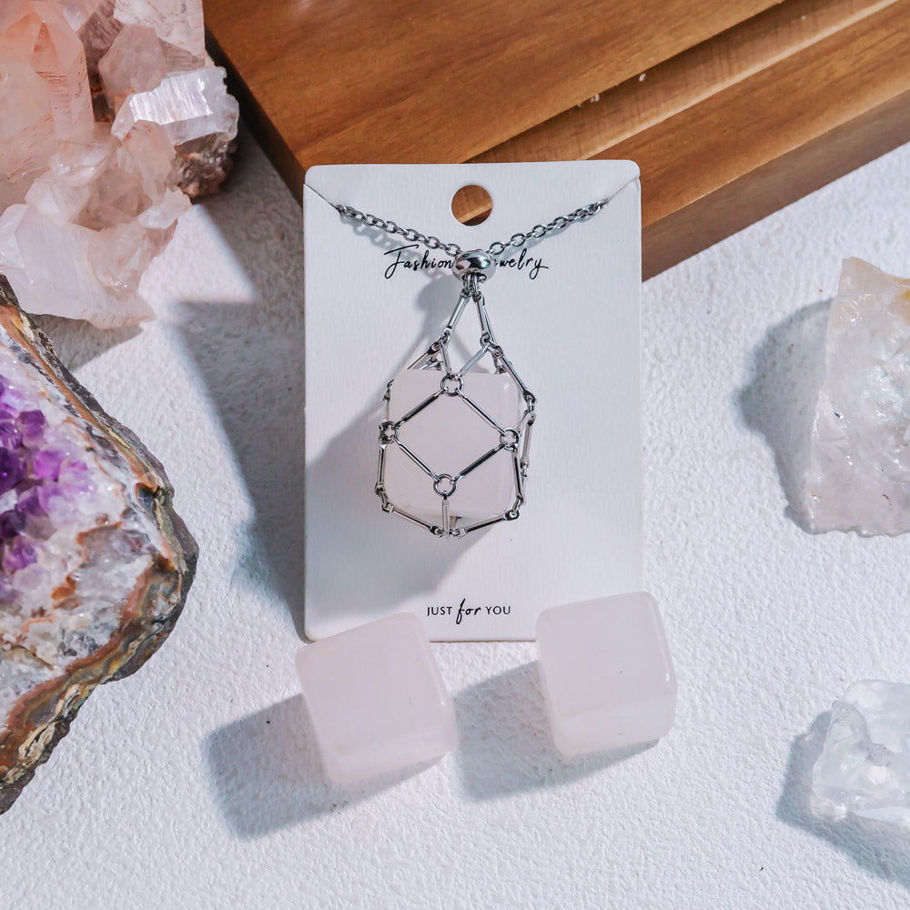 Natural Crystal Net Metal Bamboo Necklace【Cube】