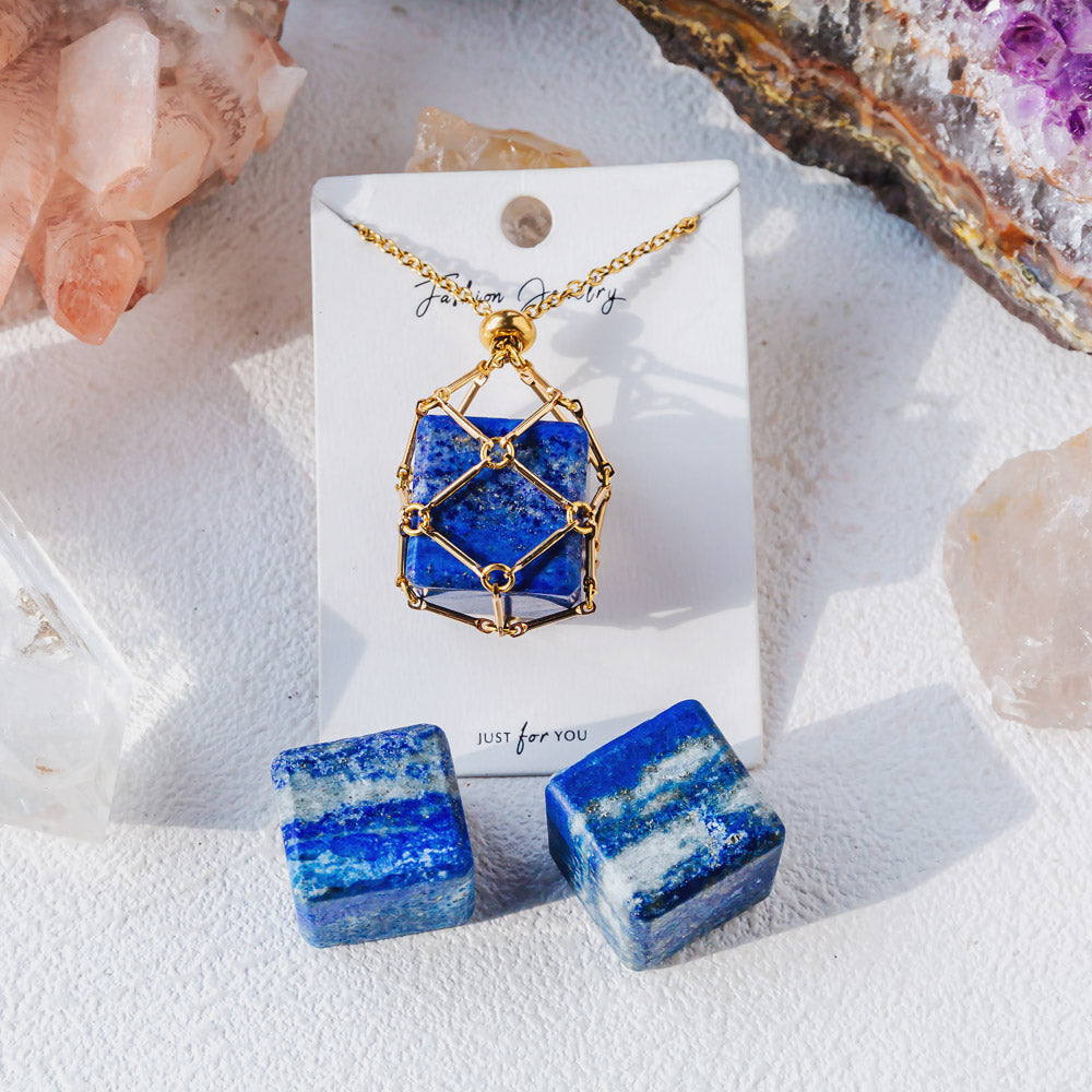 Natural Crystal Net Metal Bamboo Necklace【Cube】