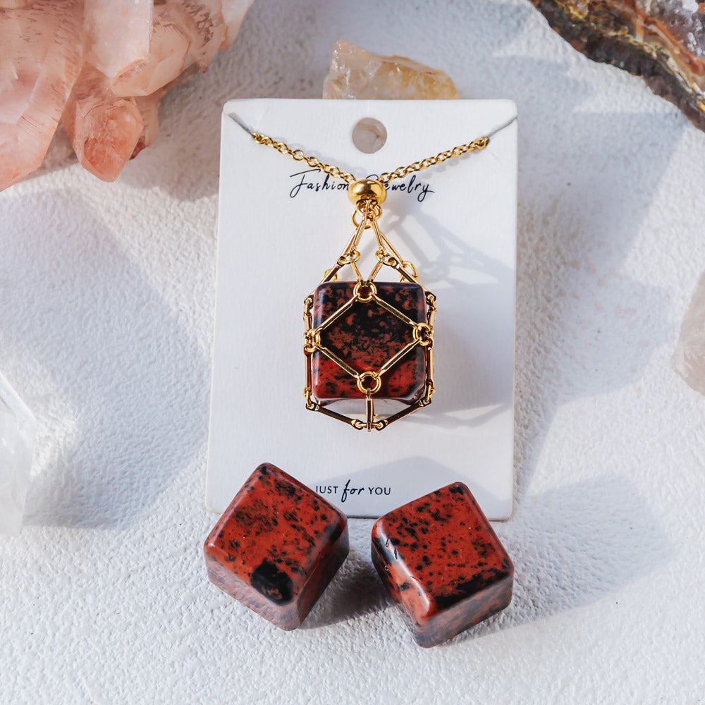 Natural Crystal Net Metal Bamboo Necklace【Cube】