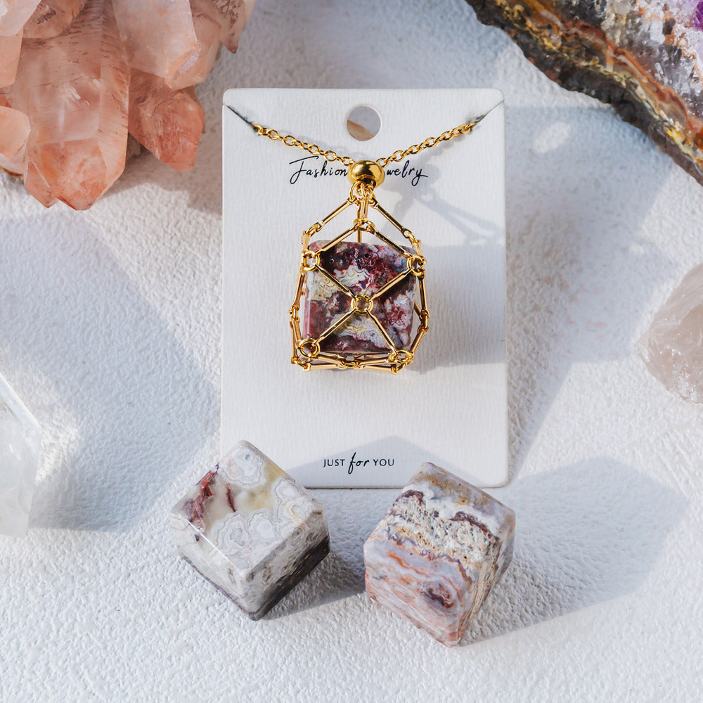 Natural Crystal Net Metal Bamboo Necklace【Cube】