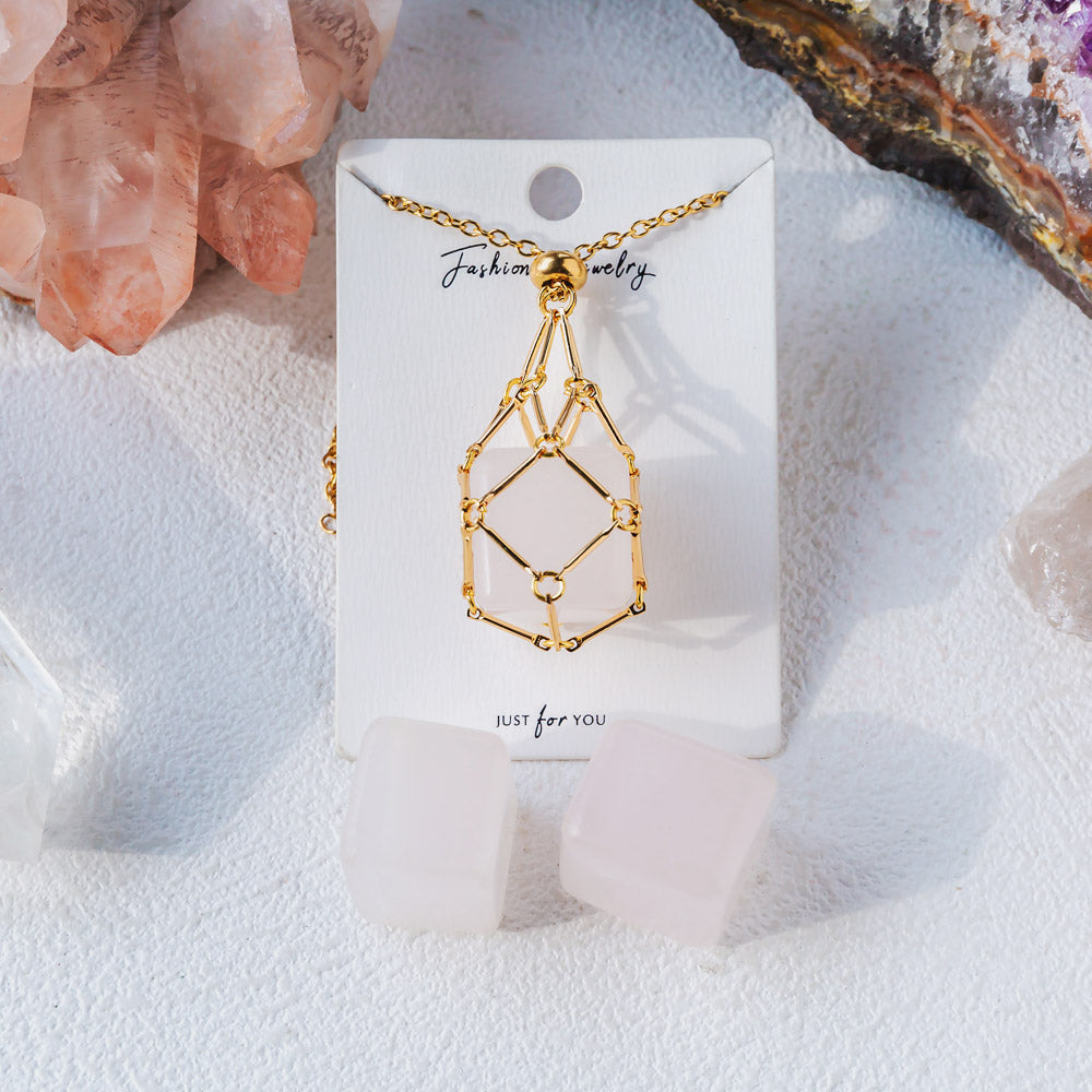 Natural Crystal Net Metal Bamboo Necklace【Cube】