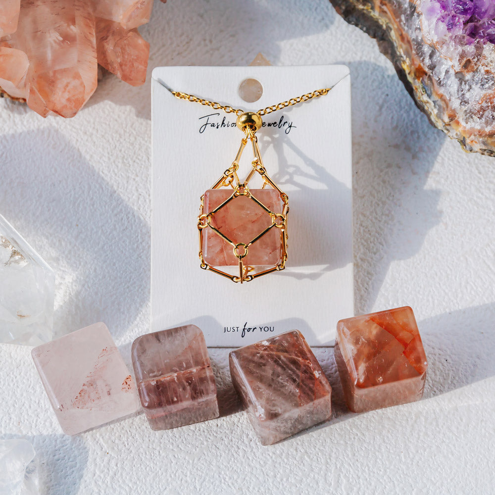 Natural Crystal Net Metal Bamboo Necklace【Cube】