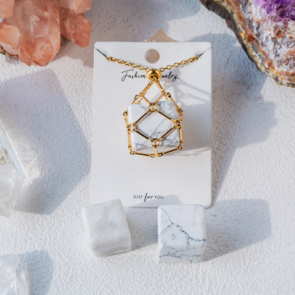 Natural Crystal Net Metal Bamboo Necklace【Cube】
