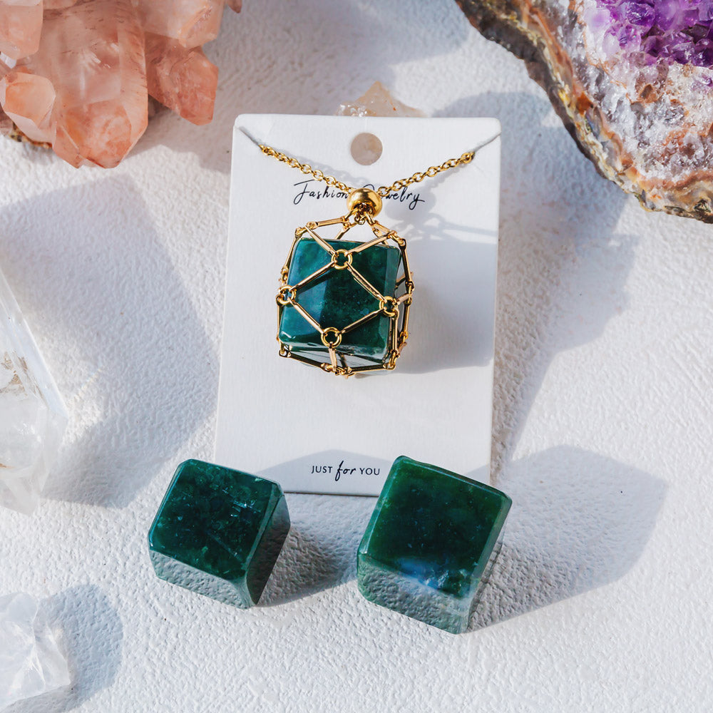 Natural Crystal Net Metal Bamboo Necklace【Cube】