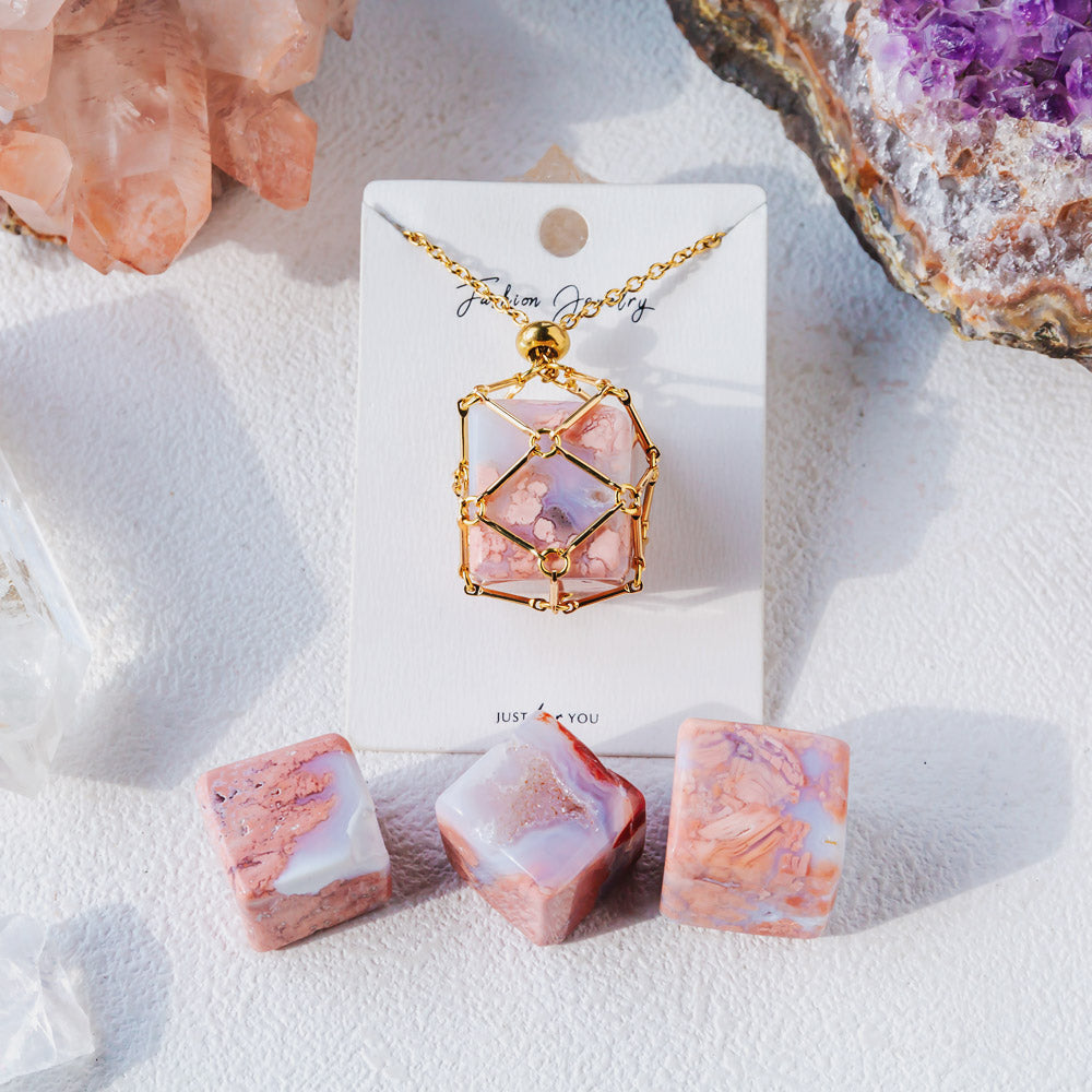 Natural Crystal Net Metal Bamboo Necklace【Cube】