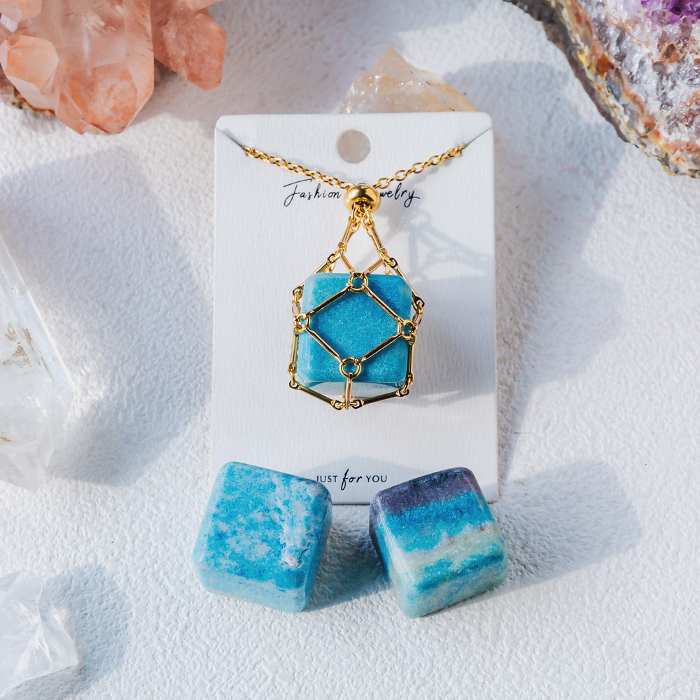 Natural Crystal Net Metal Bamboo Necklace【Cube】