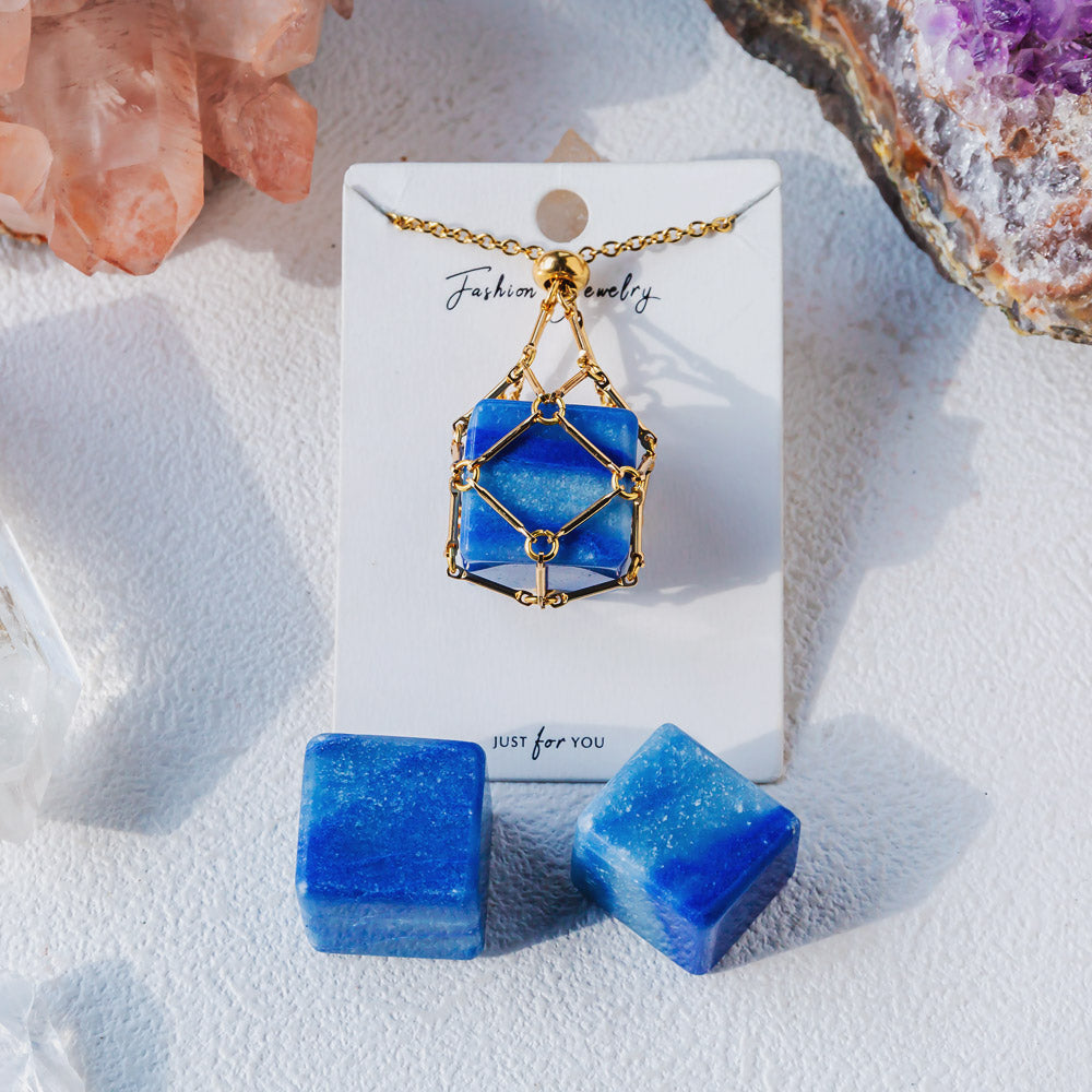 Natural Crystal Net Metal Bamboo Necklace【Cube】