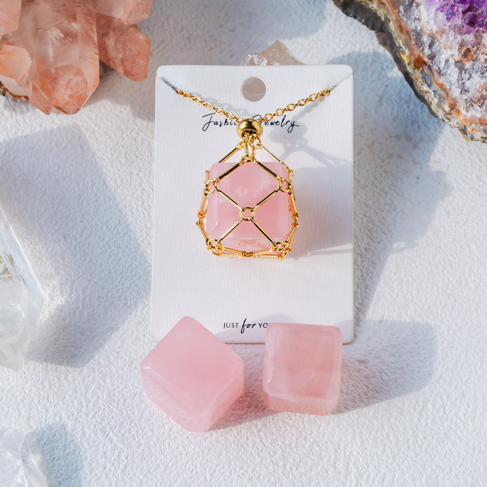 Natural Crystal Net Metal Bamboo Necklace【Cube】