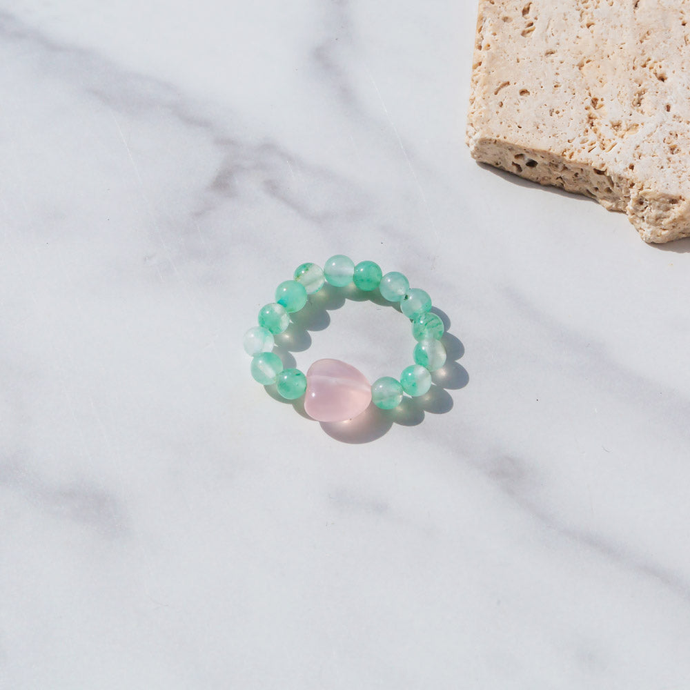 Natural Crystal Amethyst Strawberry Quartz Green Aventurine Simple And Versatile Elastic Ring