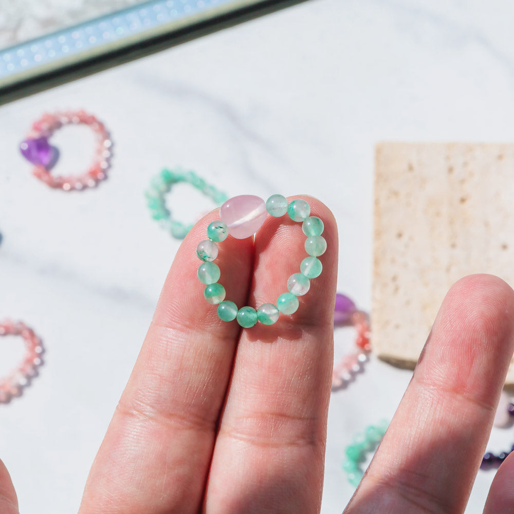 Natural Crystal Amethyst Strawberry Quartz Green Aventurine Simple And Versatile Elastic Ring