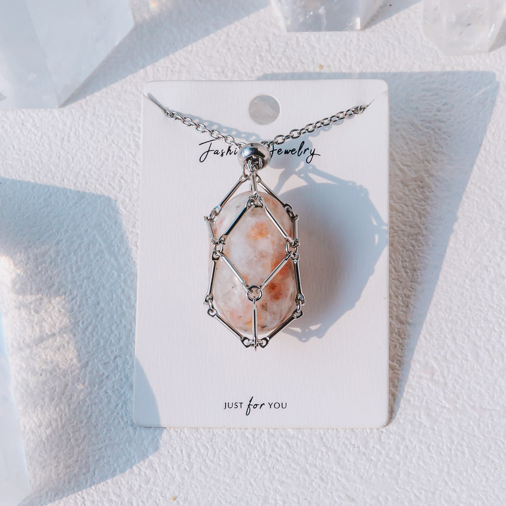 Reikistal Natural Crystal Net Metal Bamboo Necklace Woven Pendant