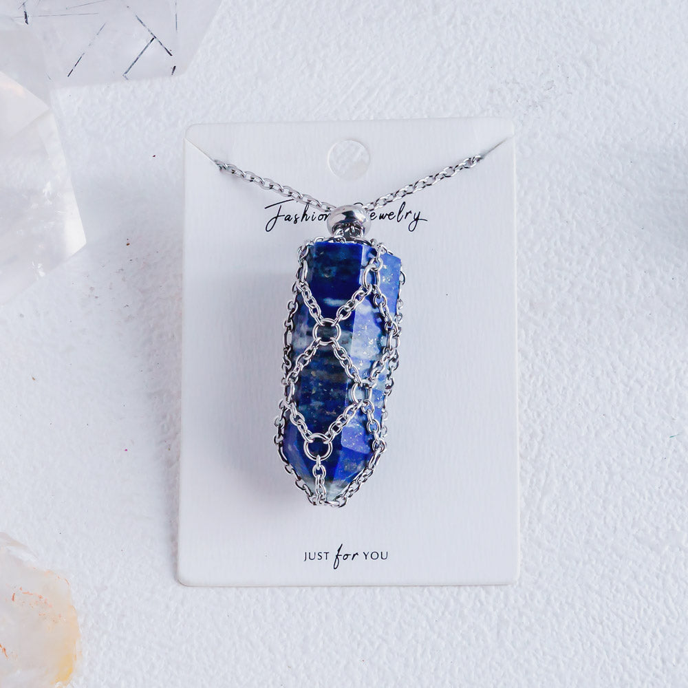 【Sliver O Mesh】Natural Crystal Adjustable Necklace【Point/Tumbled】