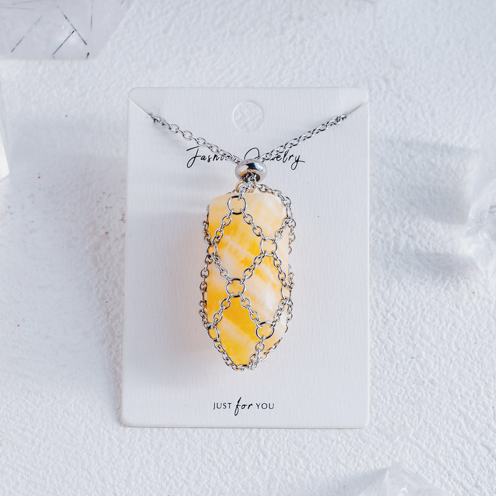 【Sliver O Mesh】Natural Crystal Adjustable Necklace【Point/Tumbled】