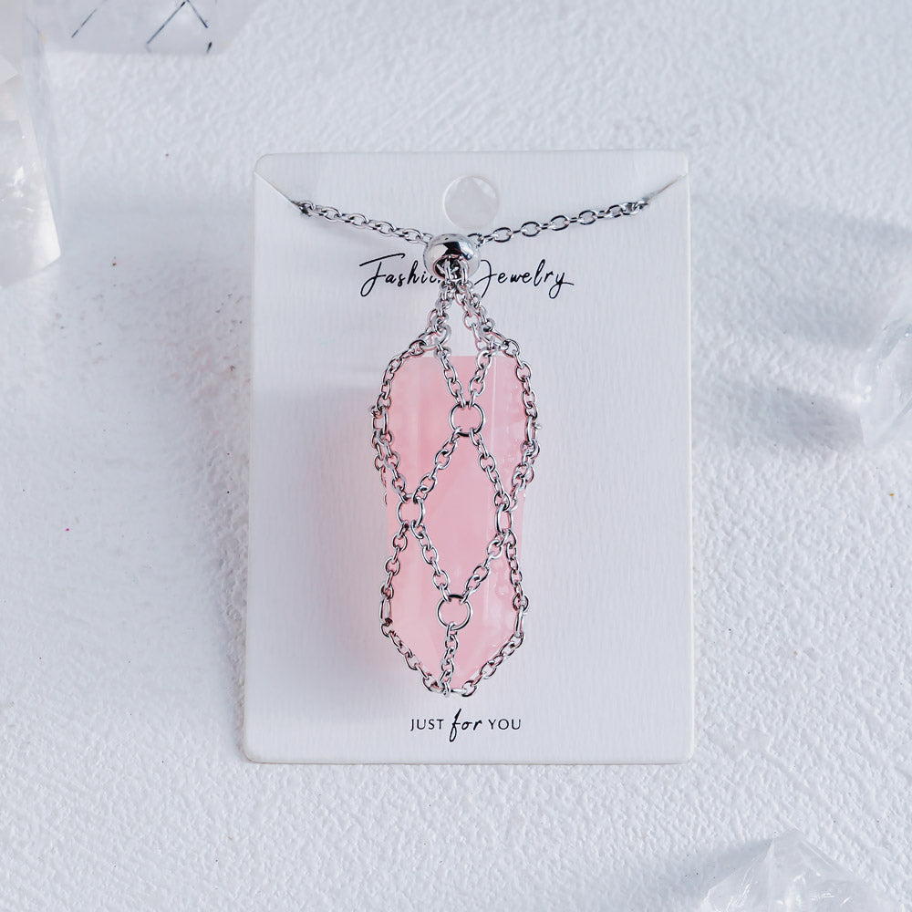 【Sliver O Mesh】Natural Crystal Adjustable Necklace【Point/Tumbled】