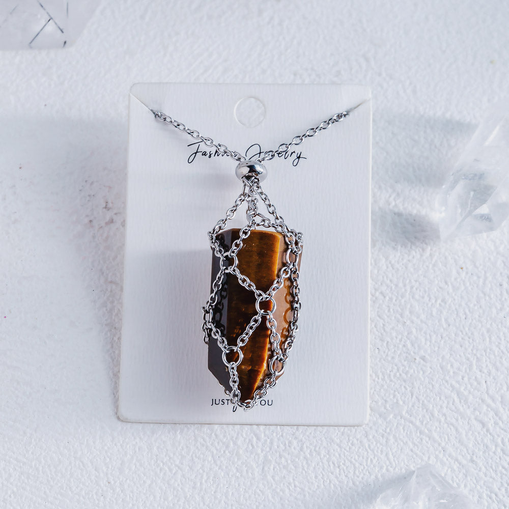【Sliver O Mesh】Natural Crystal Adjustable Necklace【Point/Tumbled】