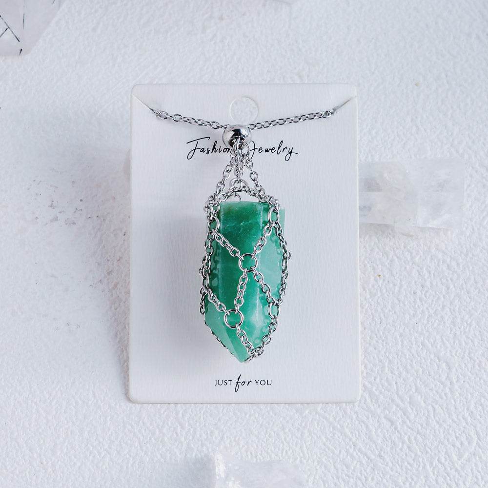 【Sliver O Mesh】Natural Crystal Adjustable Necklace【Point/Tumbled】