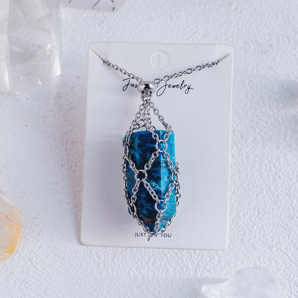 【Sliver O Mesh】Natural Crystal Adjustable Necklace【Point/Tumbled】