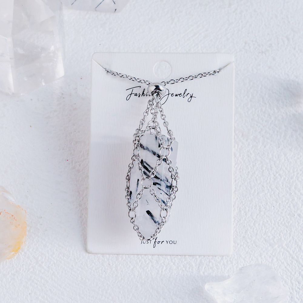 【Sliver O Mesh】Natural Crystal Adjustable Necklace【Point/Tumbled】