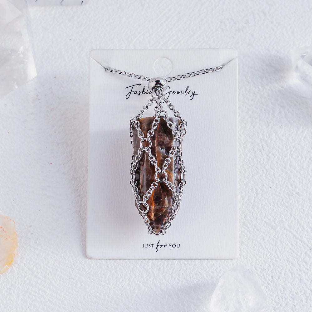 【Sliver O Mesh】Natural Crystal Adjustable Necklace【Point/Tumbled】