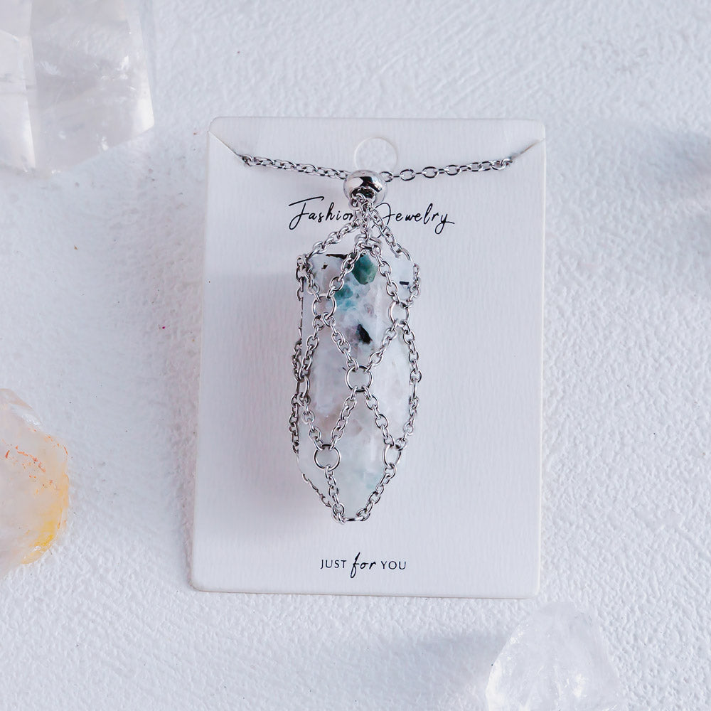 【Sliver O Mesh】Natural Crystal Adjustable Necklace【Point/Tumbled】