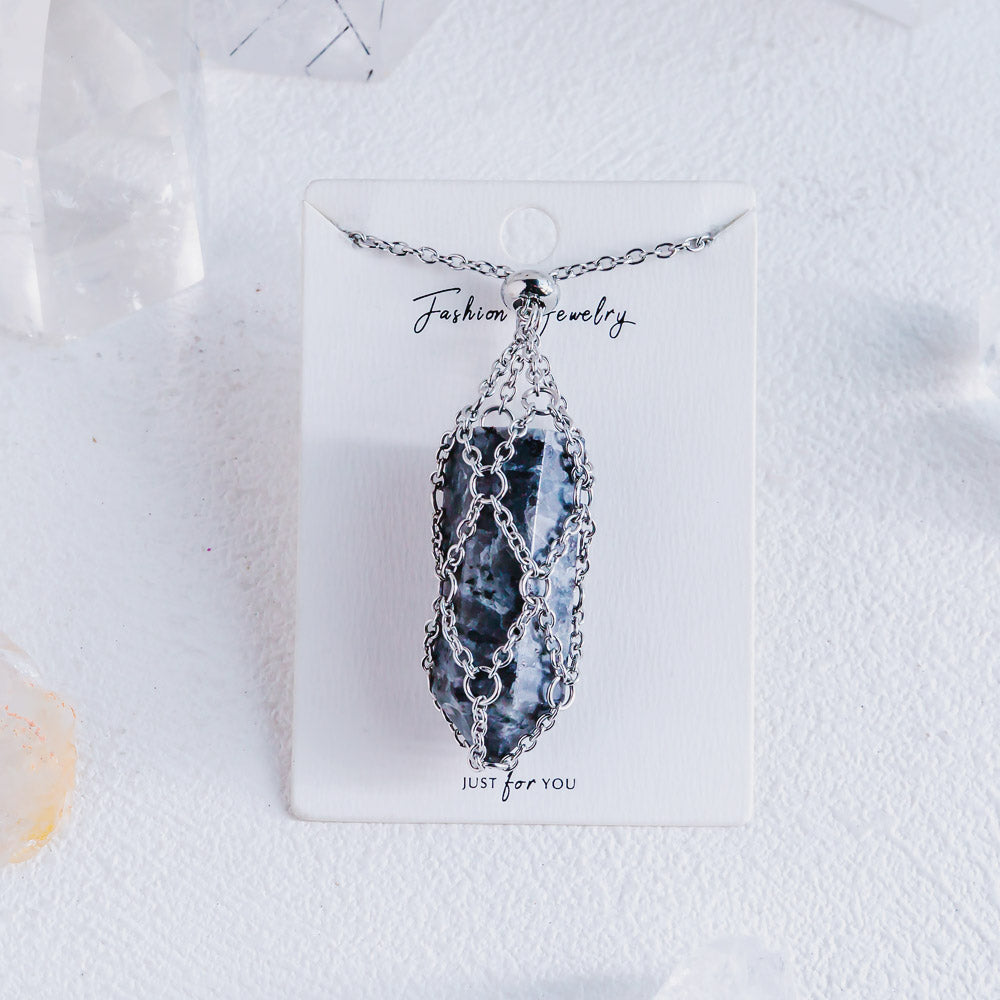 【Sliver O Mesh】Natural Crystal Adjustable Necklace【Point/Tumbled】