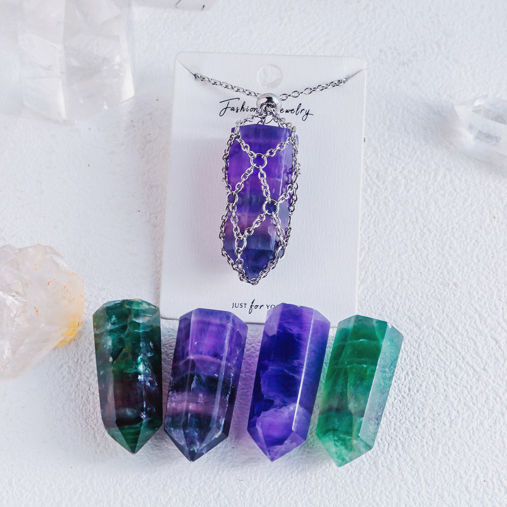 【Sliver O Mesh】Natural Crystal Adjustable Necklace【Point/Tumbled】