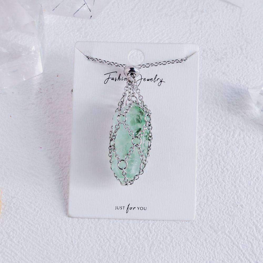 【Sliver O Mesh】Natural Crystal Adjustable Necklace【Point/Tumbled】