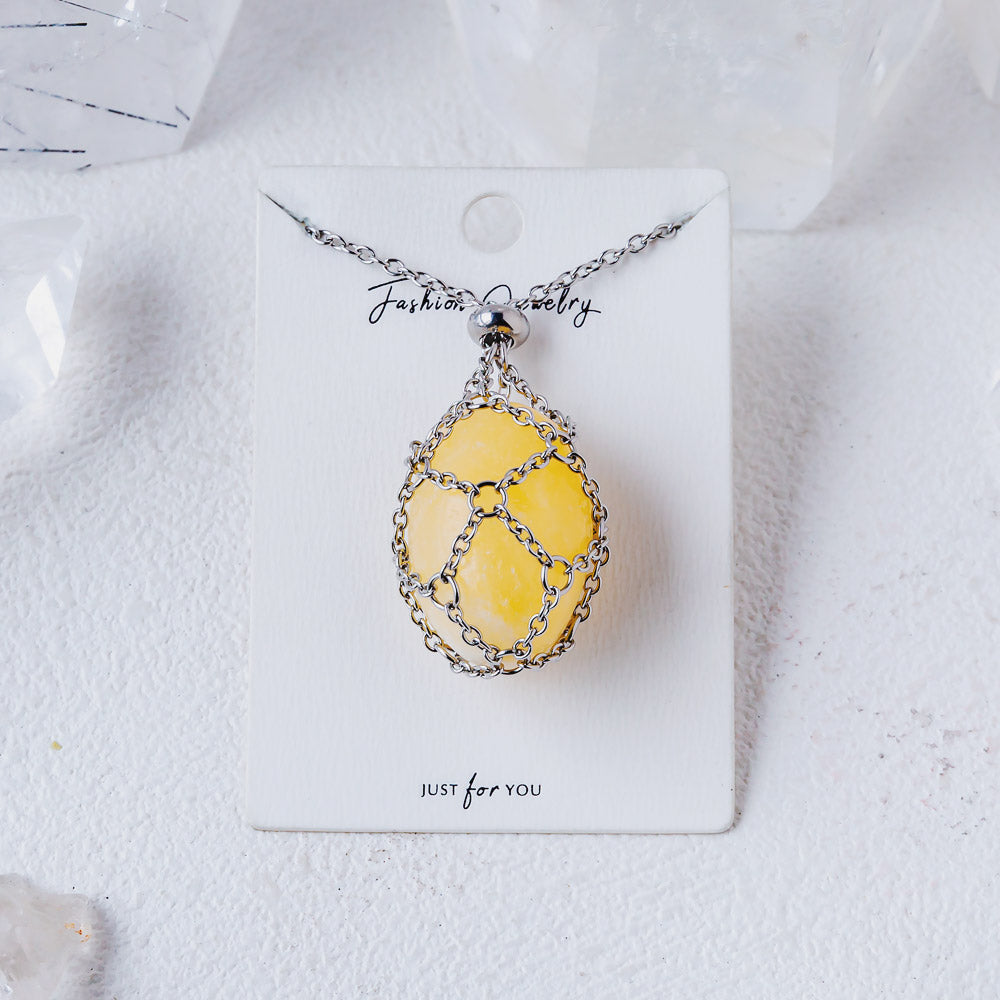 【Sliver O Mesh】Natural Crystal Adjustable Necklace【Point/Tumbled】