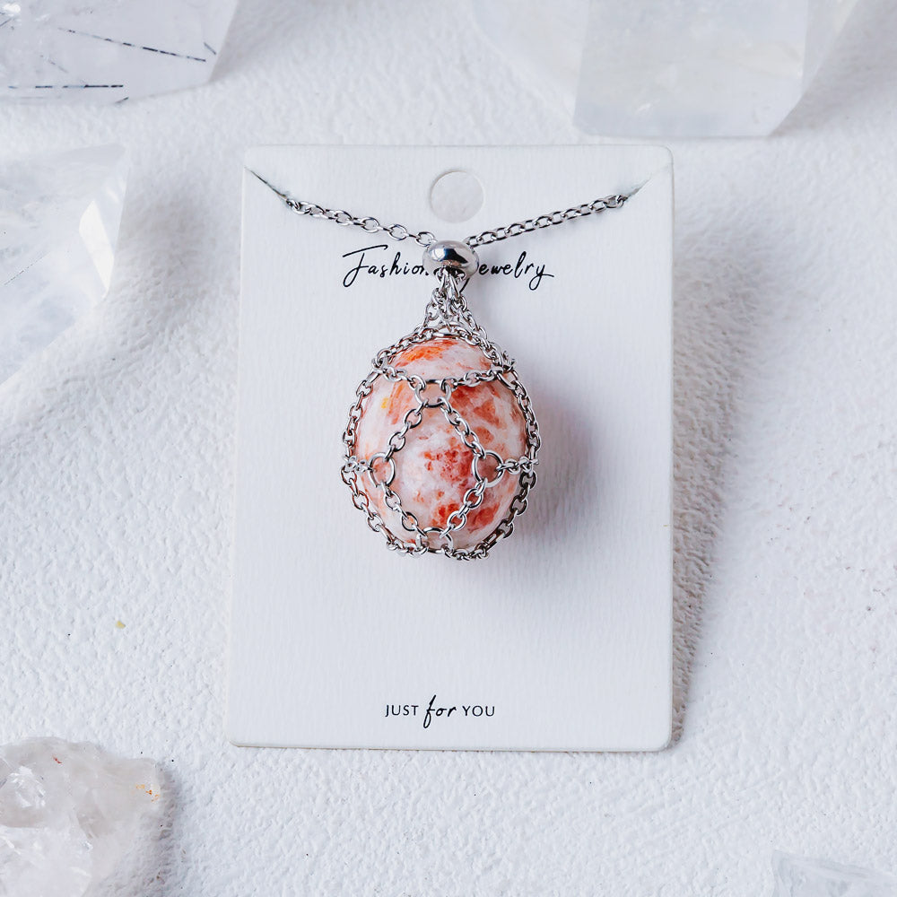 【Sliver O Mesh】Natural Crystal Adjustable Necklace【Point/Tumbled】