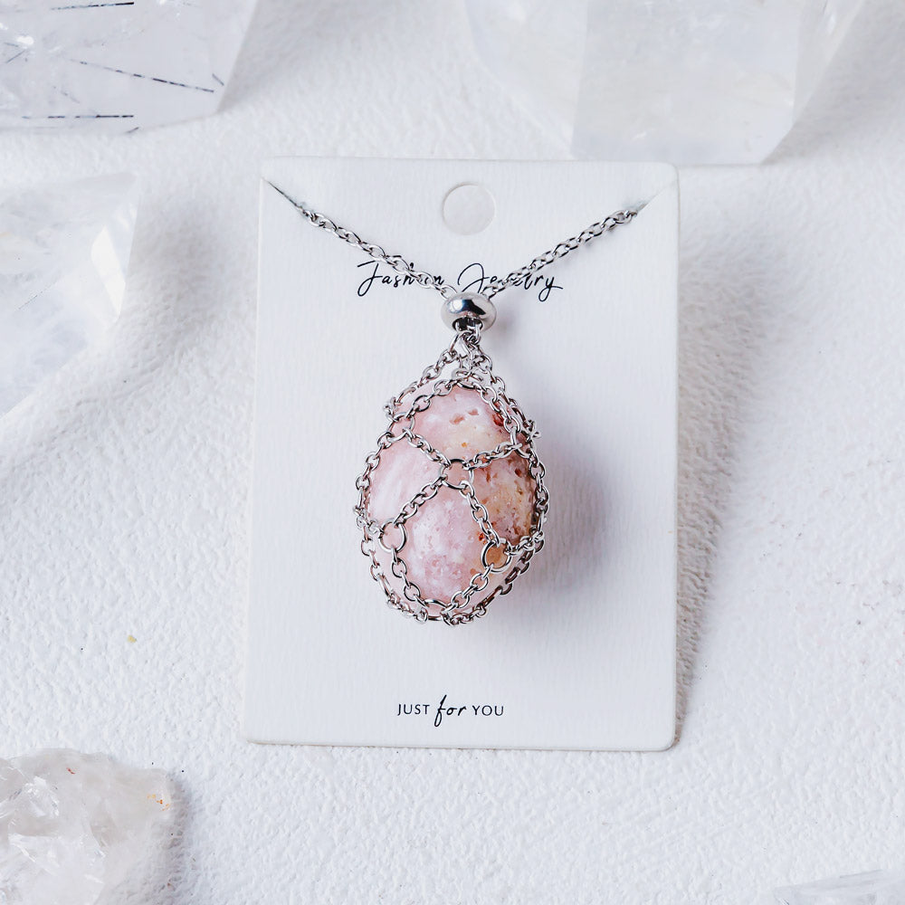 【Sliver O Mesh】Natural Crystal Adjustable Necklace【Point/Tumbled】