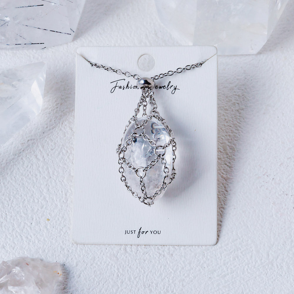 【Sliver O Mesh】Natural Crystal Adjustable Necklace【Point/Tumbled】