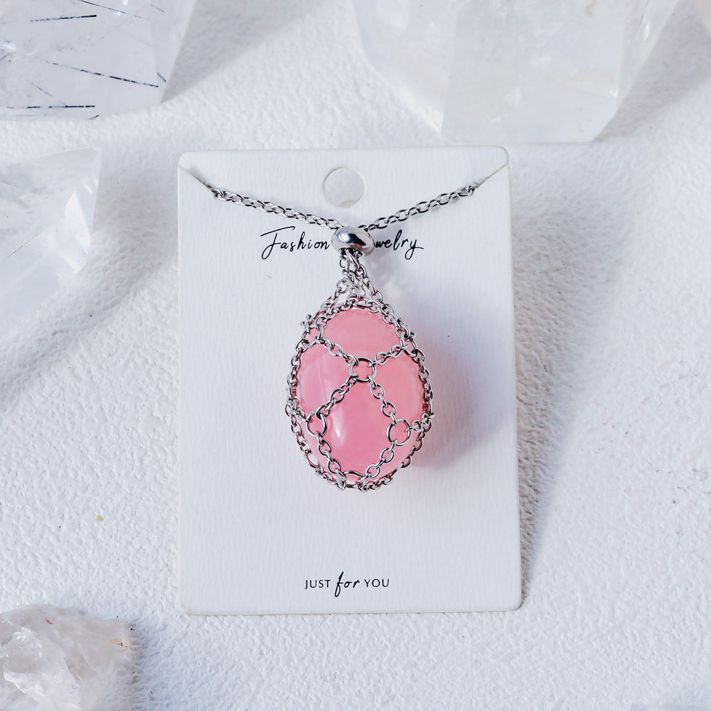 【Sliver O Mesh】Natural Crystal Adjustable Necklace【Point/Tumbled】