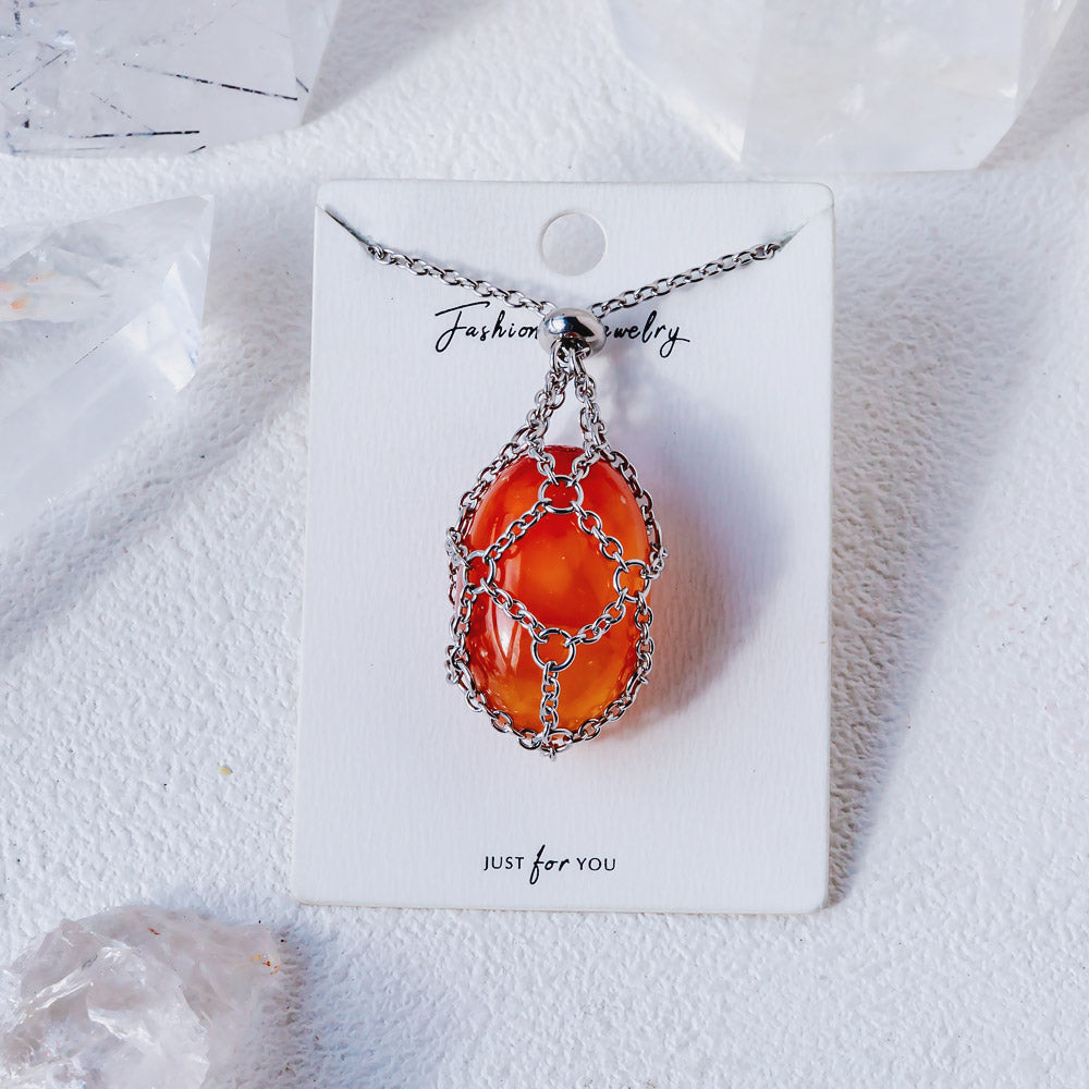 【Sliver O Mesh】Natural Crystal Adjustable Necklace【Point/Tumbled】